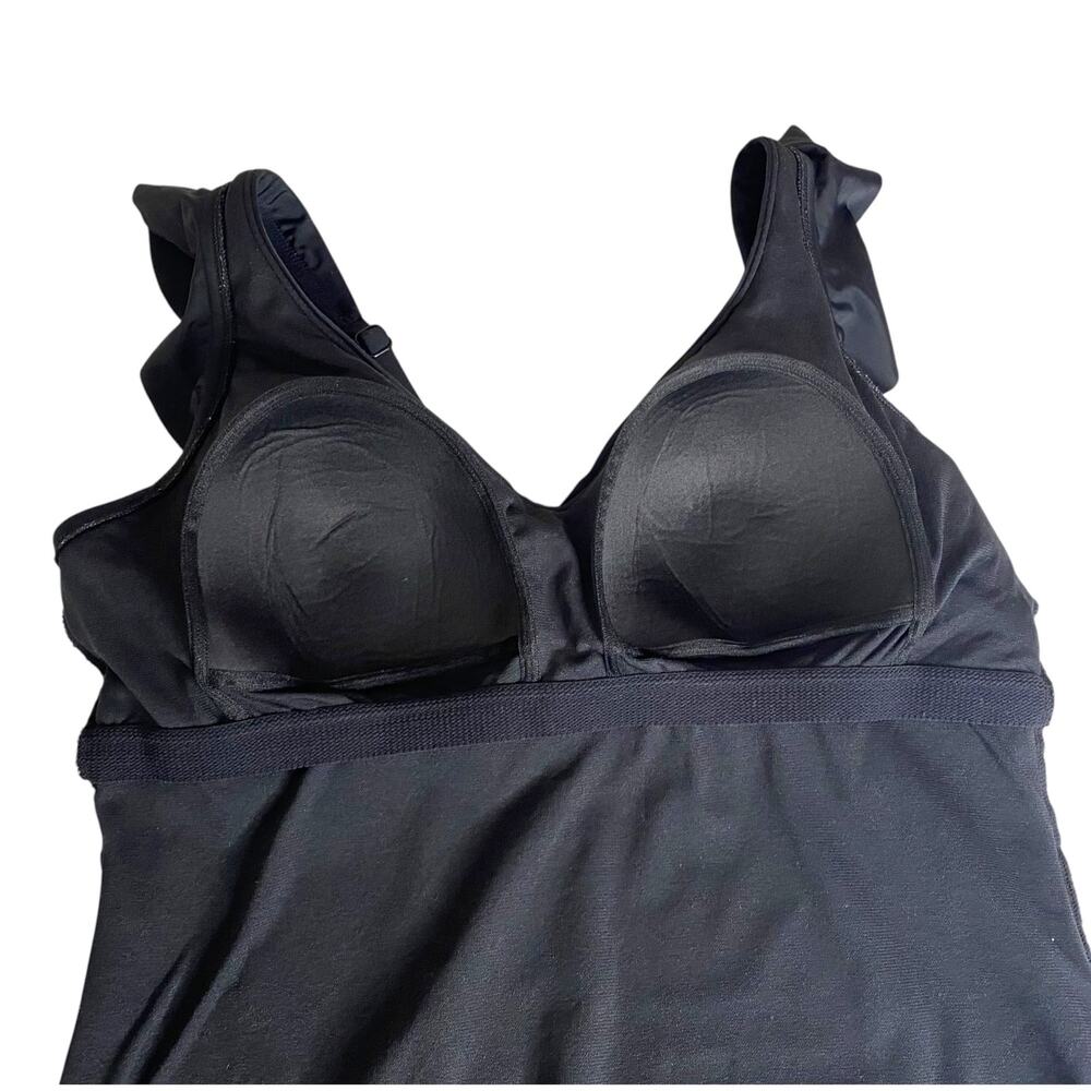 Time and Tru One Piece Swimsuit Black Ruffle Strap V Neck Size 2X 20W-22W Retro - Picture 11 of 16